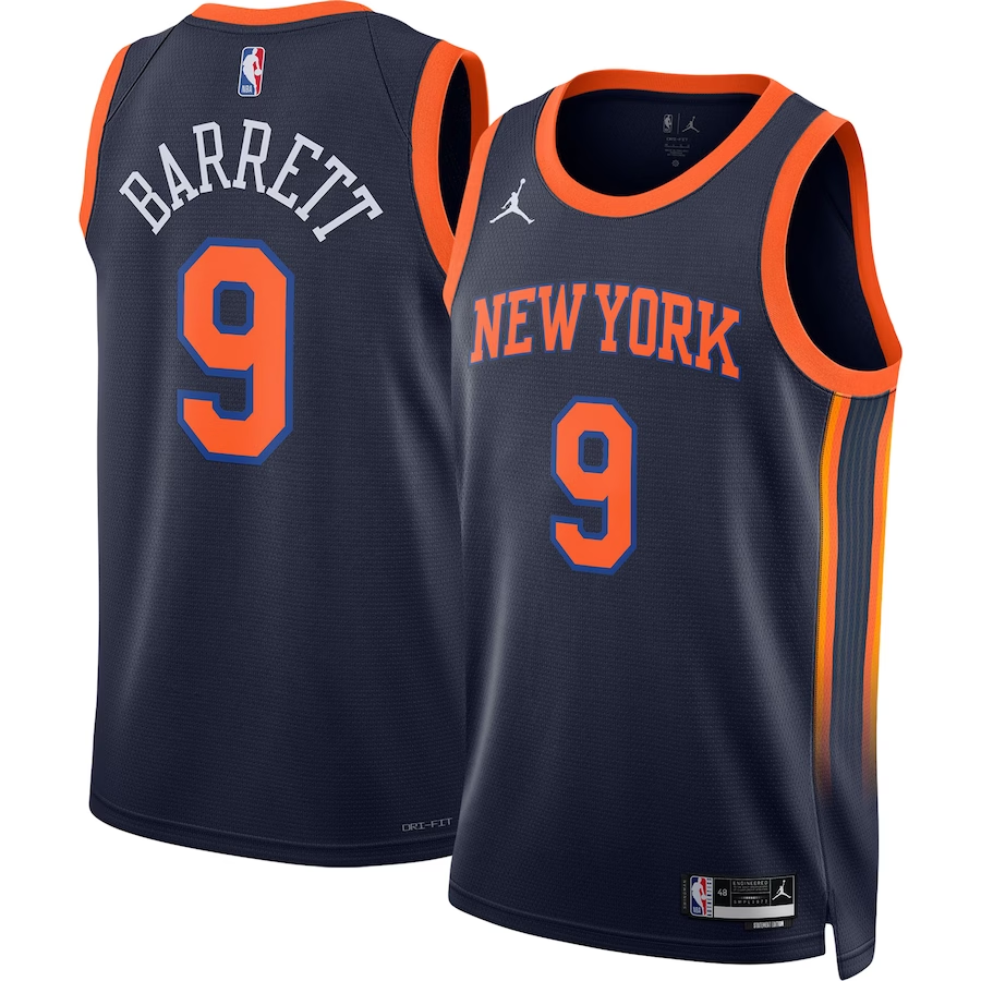 2022/23 New York Knicks Navy Swingman Jersey Statement Edition Men's BARRETT #9